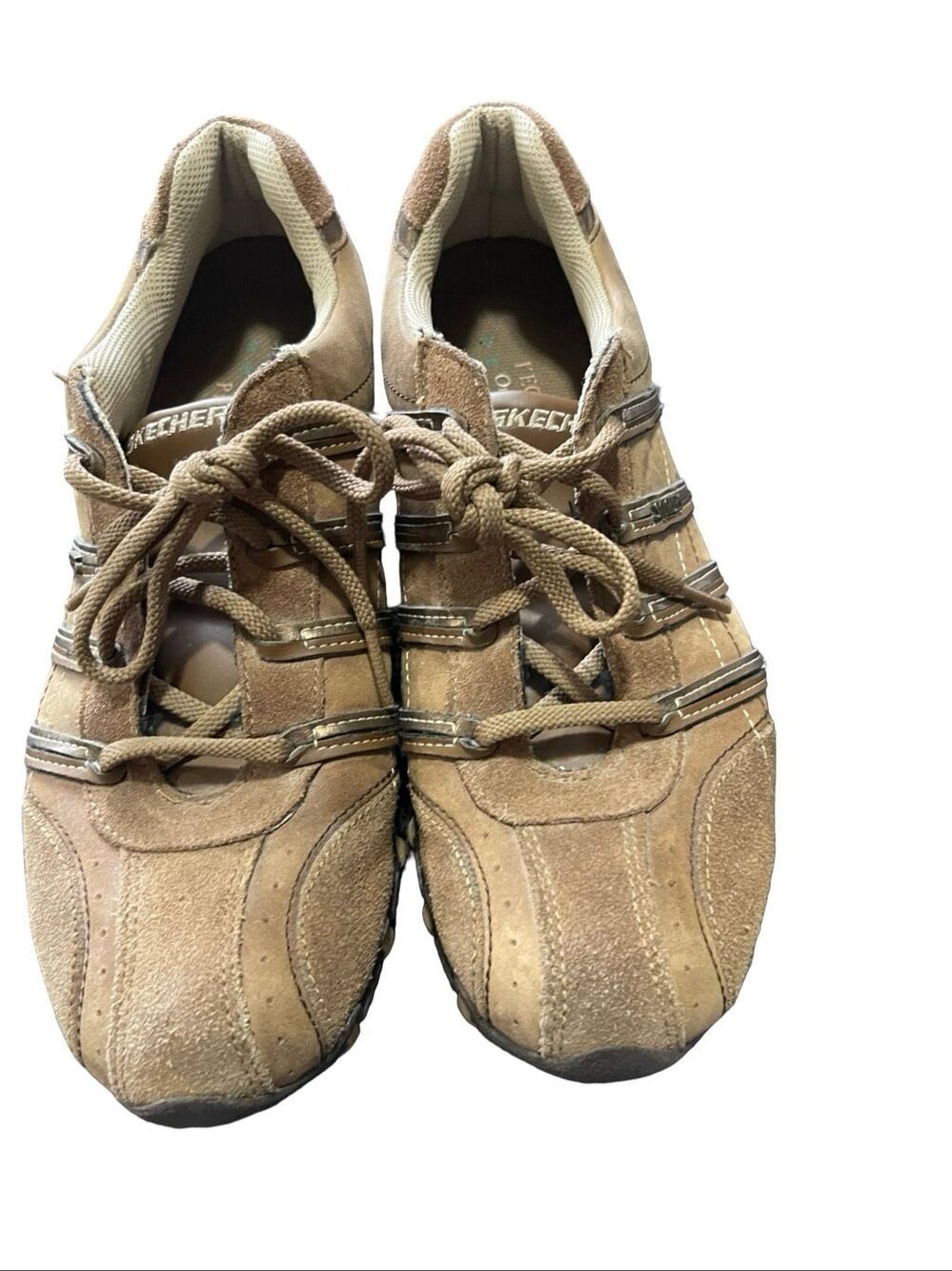 Skechers Womens Brown Leather Suede Lace-Up Biker Patroller Sneakers Size 9